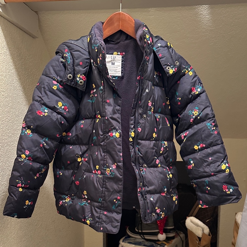 GAP Girls Navy Quilted Floral Puffer Jacket